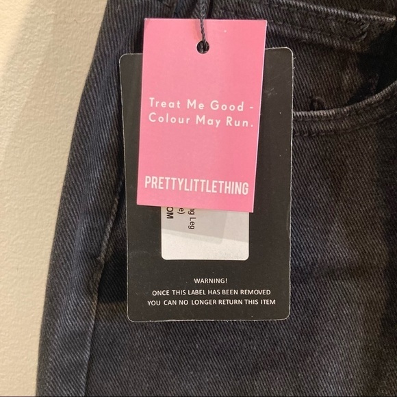 PRETTY LITTLE THING Sz 6 Washed Black Slashed  Knee Long Straight Leg Jeans - Picture 7 of 14